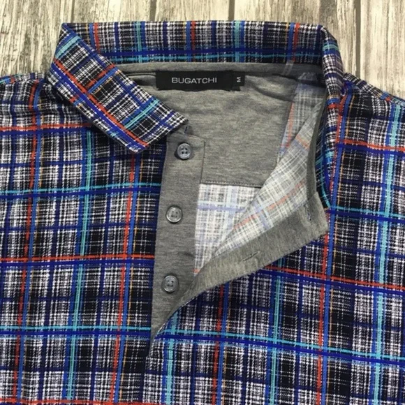 Bugatchi Designer Mens Plaid Golf Polo Shirt NWOT
